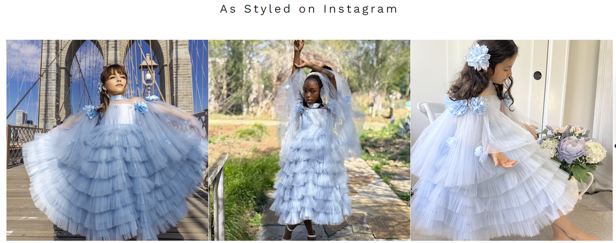 THE PETIT TRIANON | Girl Icy Blue Tulle & Floral Dress Ensemble