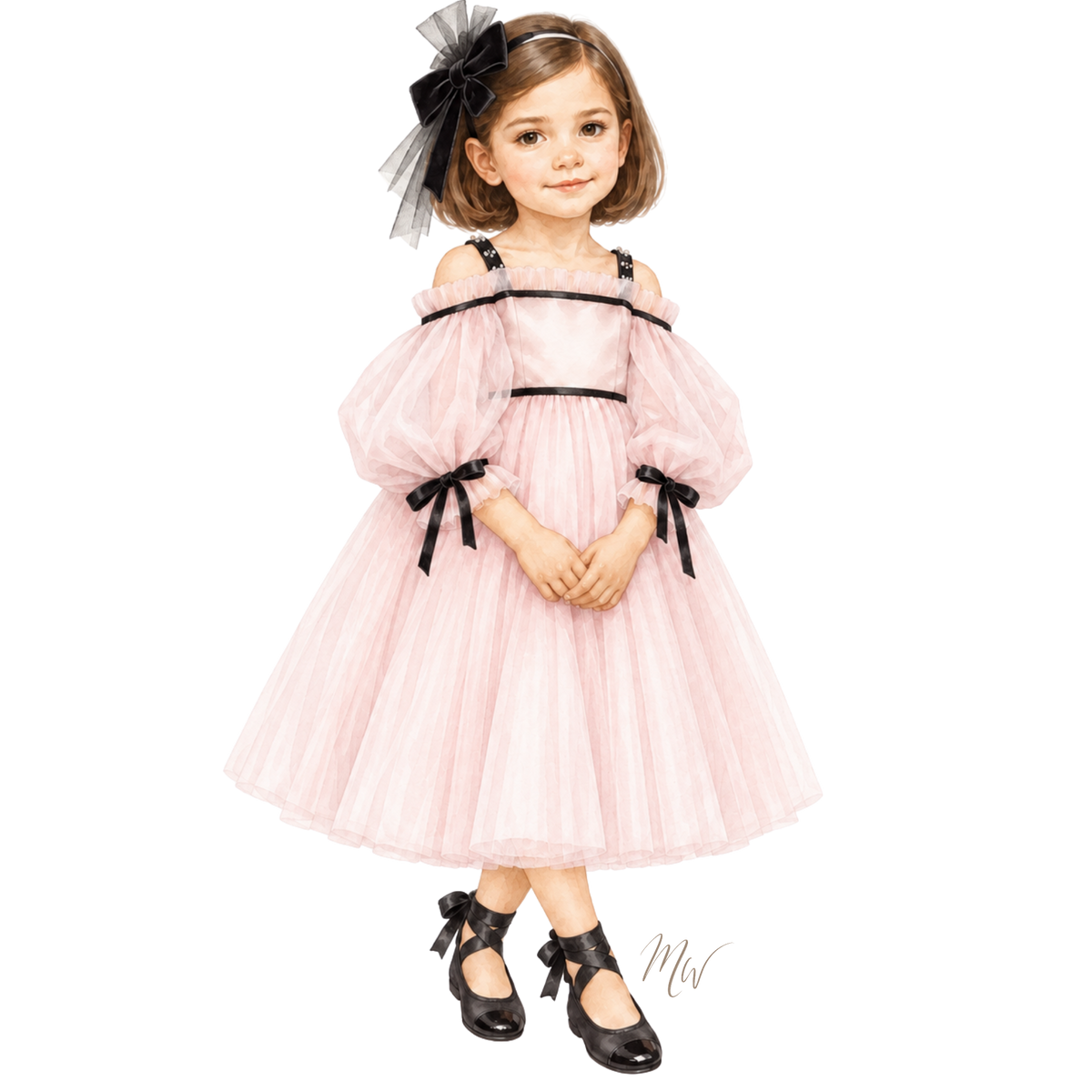 THE PIROUETTE NOIR | Girl Petal Pink Tulle Dress Ensemble