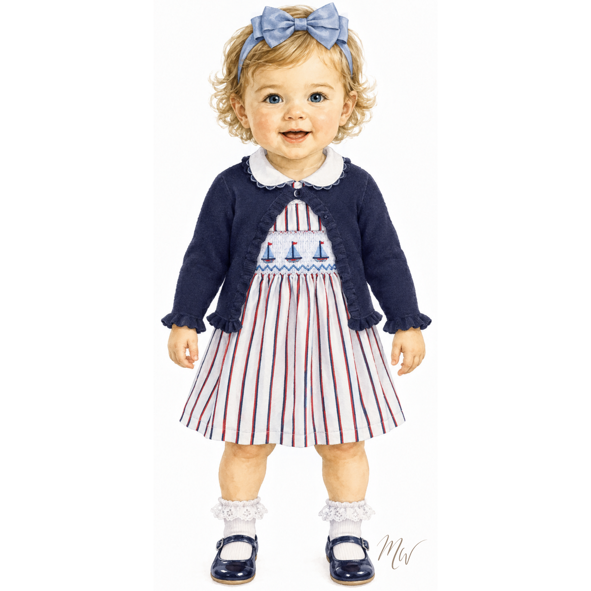 THE SAILING STRIPES | Baby Girl Smocked Nautical Dress Ensemble | Nº 3 Baby & Child