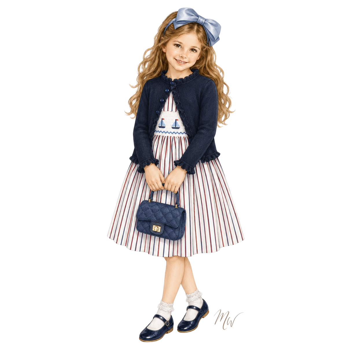 THE SAILING STRIPES | Girl Nautical Smocked Dress Ensemble | Nº 3 Baby & Child