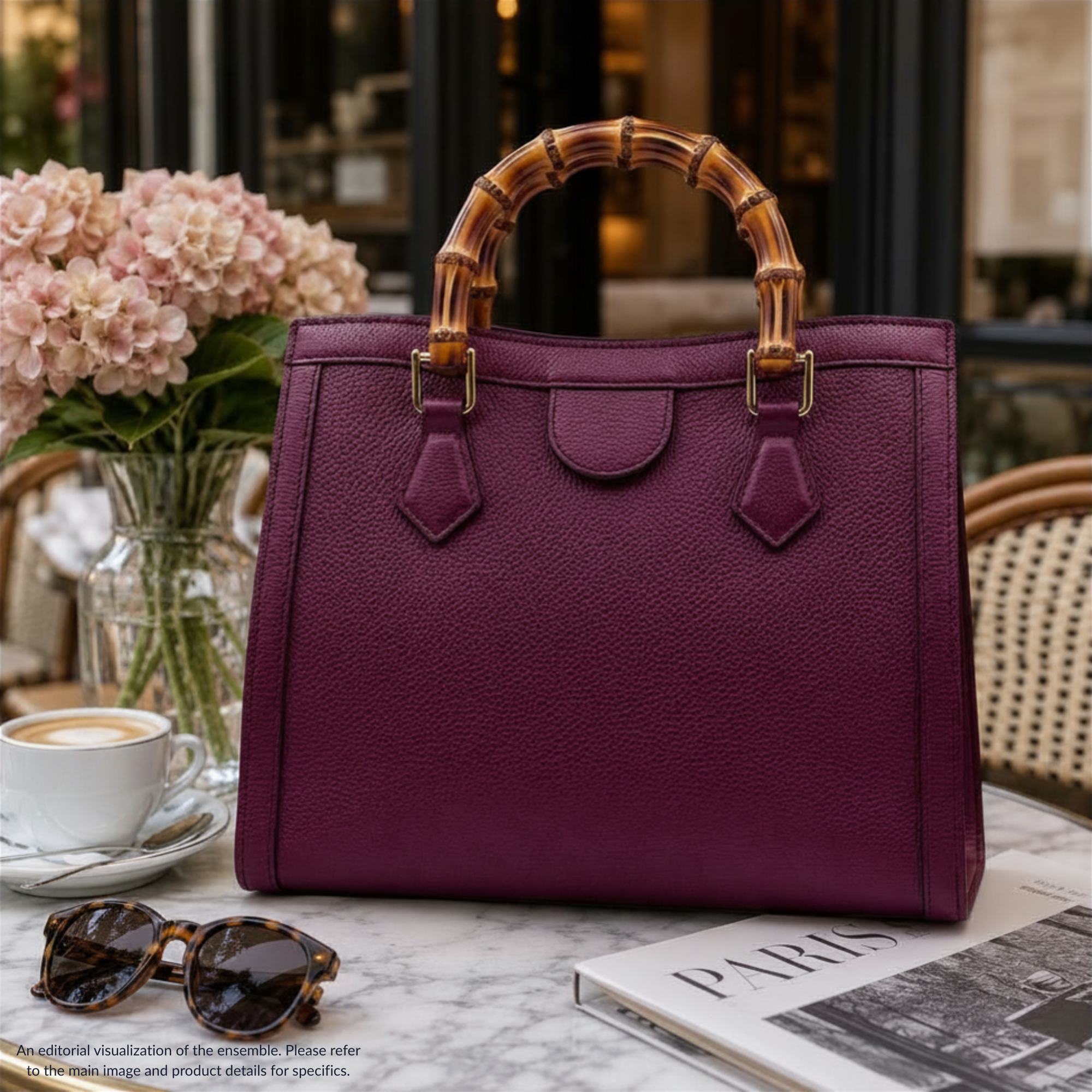 THE TOP HANDLE BAG | Bordeaux Leather & Bamboo | N° 1 Woman