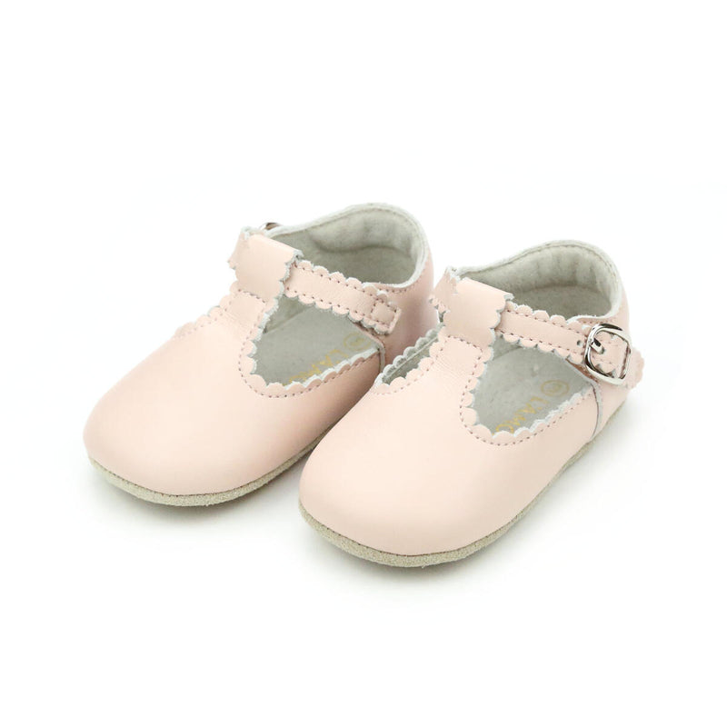 Pink Scalloped Leather T-Strap Mary-Jane