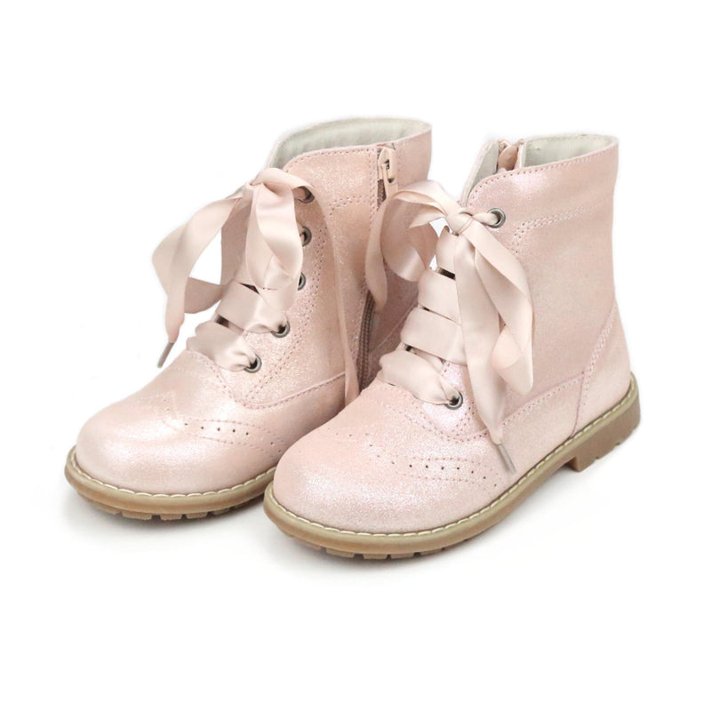 Pink Brogue Shimmer Boots with Satin Laces