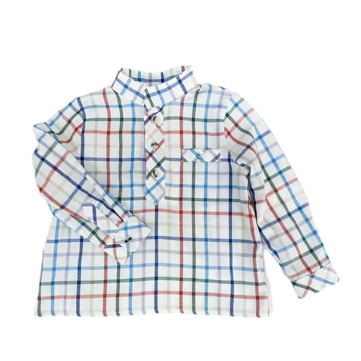 Checked Mandarin-Collar Shirt