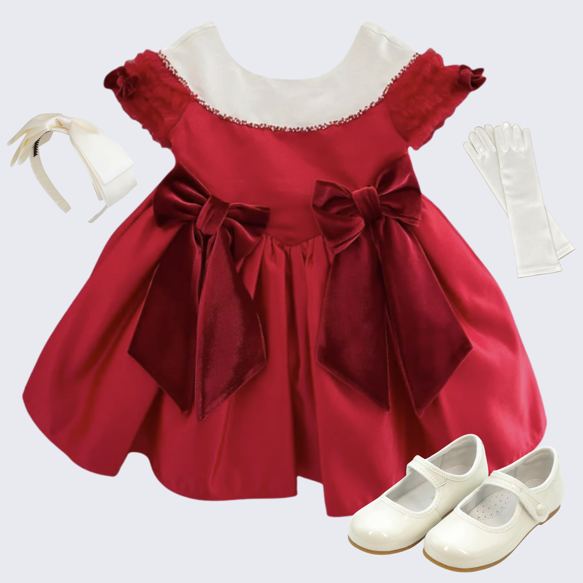 THE ALEXANDRA | Girl Crimson Velvet & Mikada Dress Ensemble