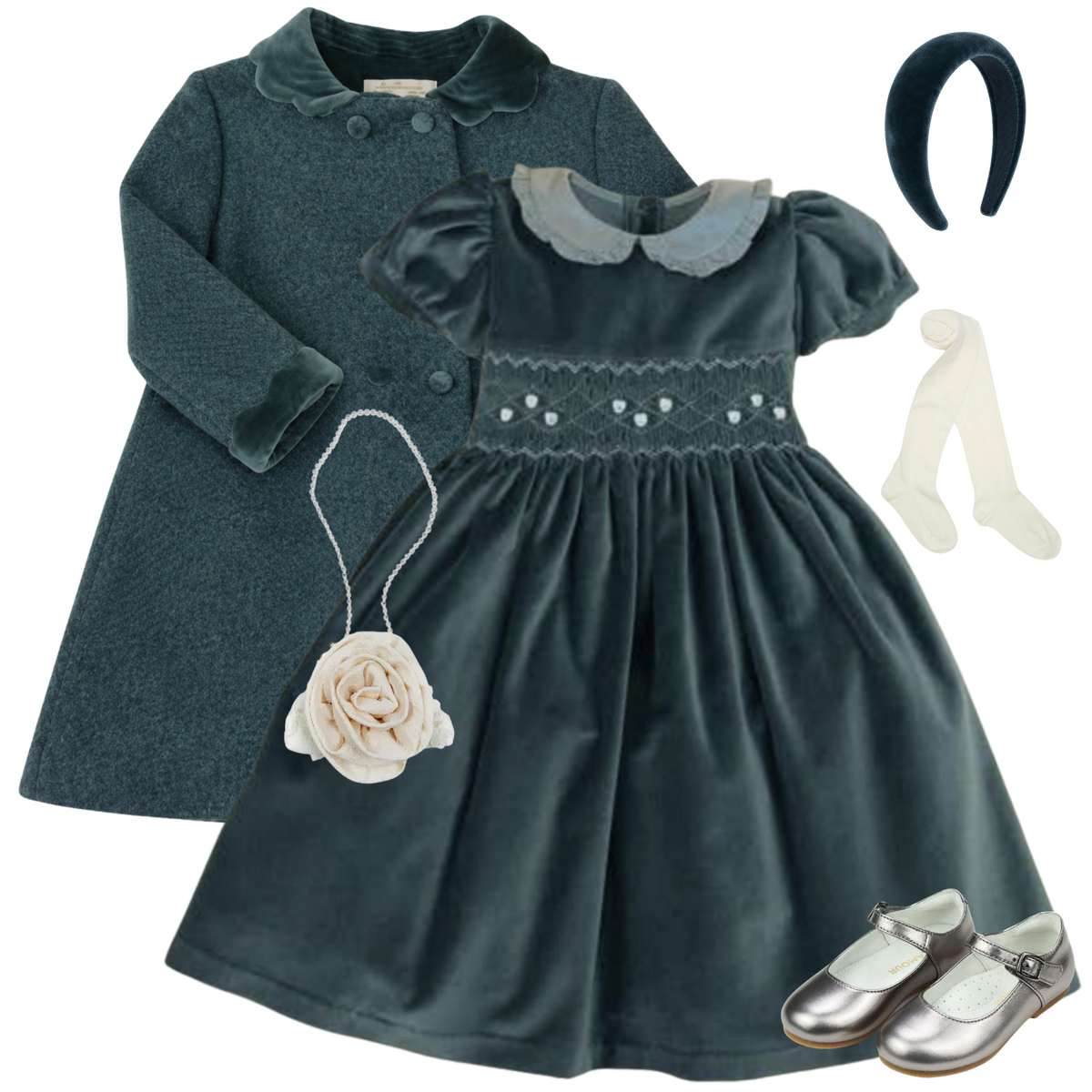 THE ALESSANDRA | Girl Peacock Velvet Dress & Coat Ensemble