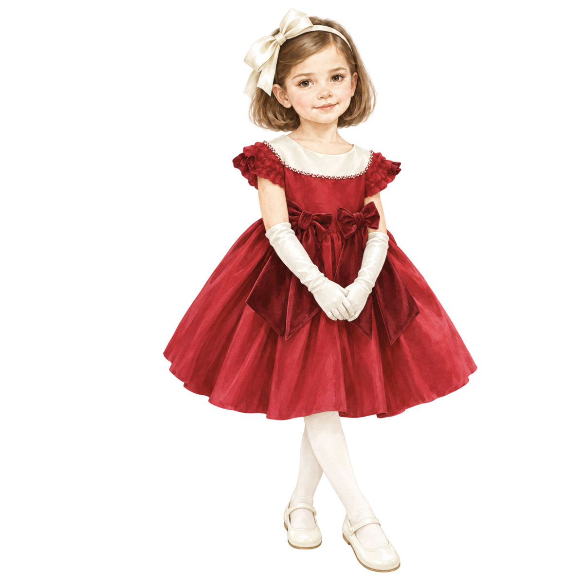 THE ALEXANDRA | Girl Crimson Velvet & Mikada Dress Ensemble