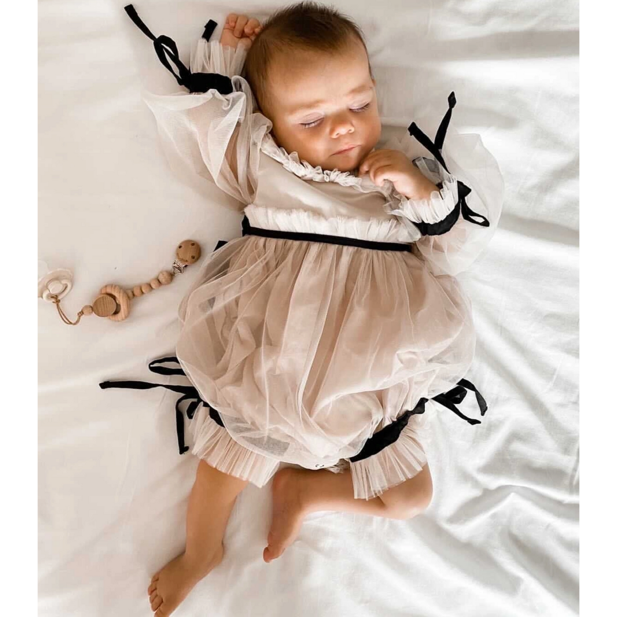 THE PIROUETTE NOIR | Baby Girl Caramel Beige Tulle Romper