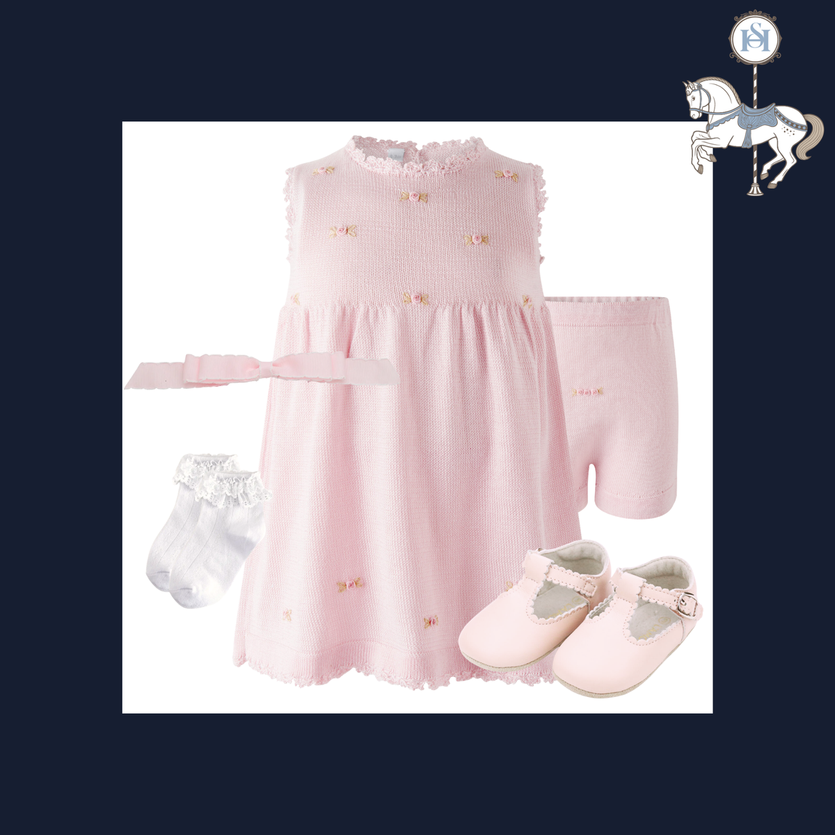 THE BLUSH BLOOMS | Baby Girl Embroidered Pima Knit Dress Ensemble | Nº 3 Baby & Child