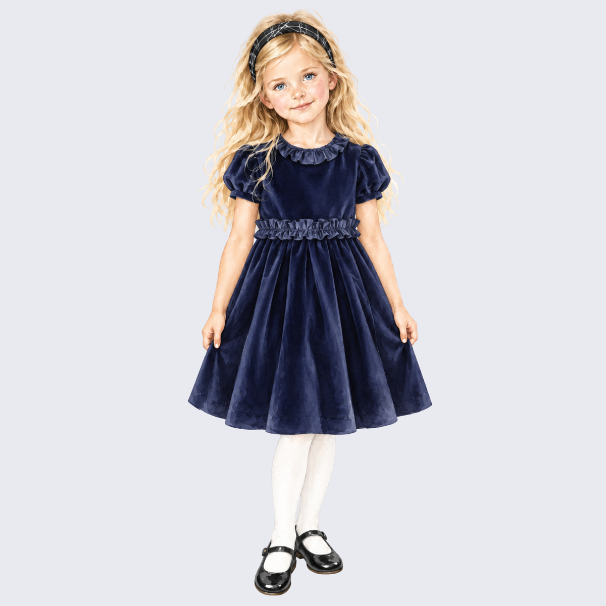THE CATRIONA | Girl Midnight Navy Velvet Dress Ensemble
