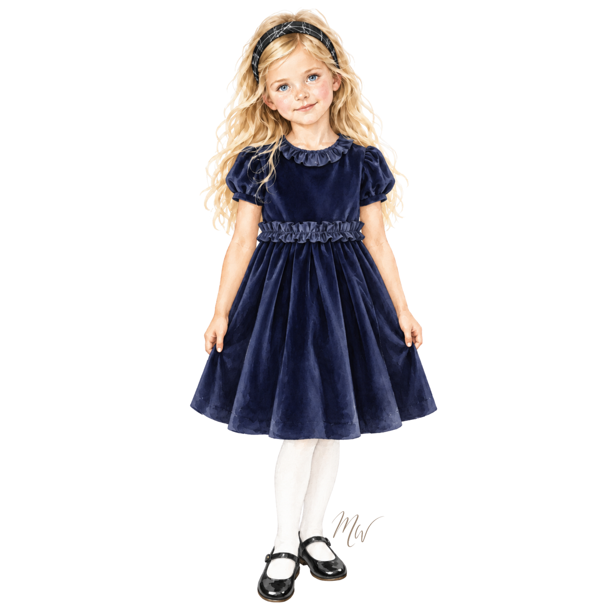 THE CATRIONA | Girl Midnight Navy Velvet Dress Ensemble