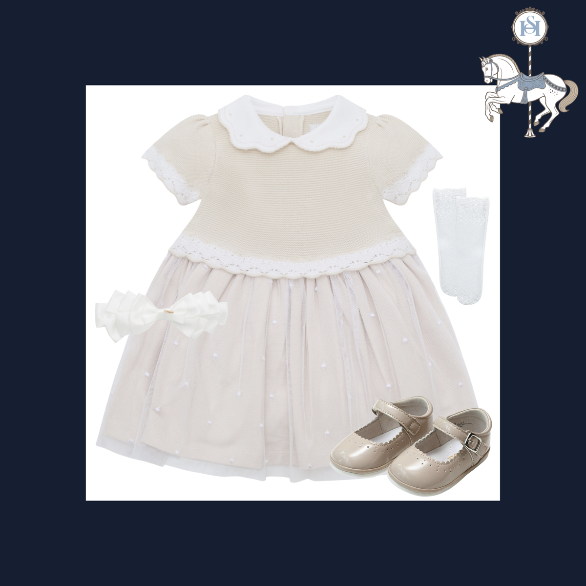 THE CHANTILLY PEARL | Baby Girl Knit & Tulle Dress Ensemble | Nº 3 Baby & Child
