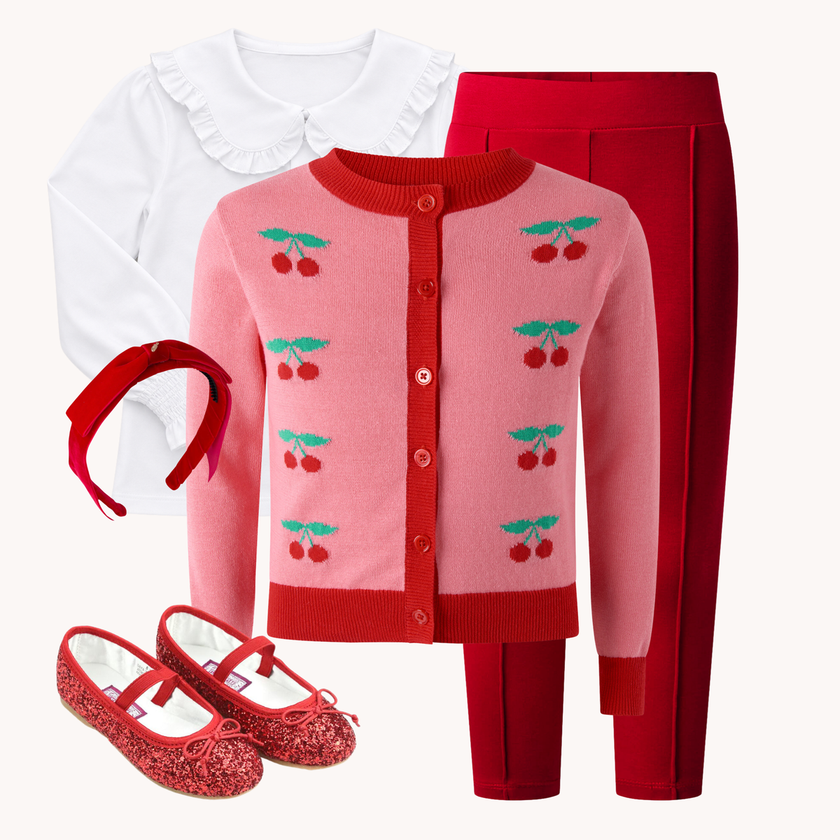 THE CHERRIES JUBILEE | Girl Knit Cardigan & Pants Ensemble