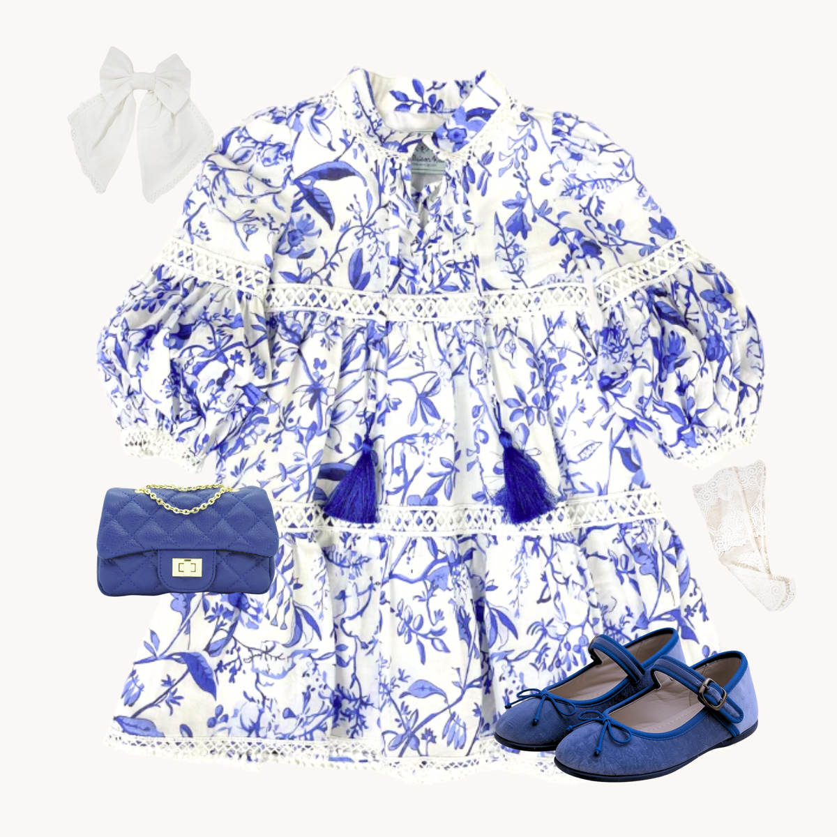 THE CHINOISERIE TERRACE | Girl Toile Dress Ensemble