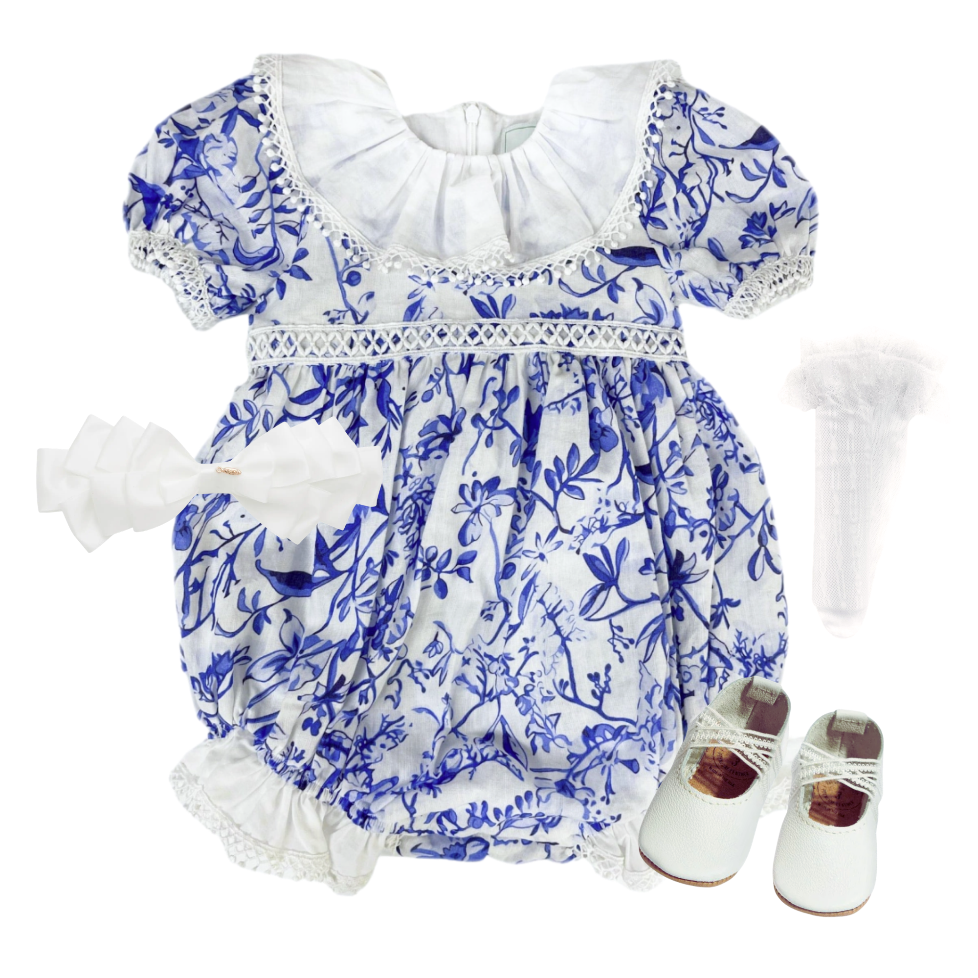 THE CHINOISERIE TERRACE | Baby Girl Toile Romper Ensemble | Nº 3 Baby & Child
