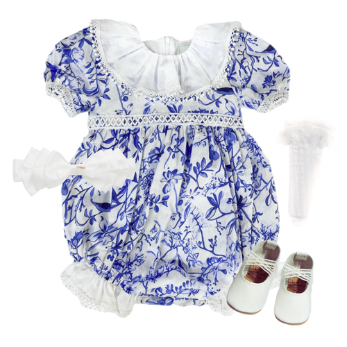 THE CHINOISERIE TERRACE | Baby Girl Toile Romper Ensemble | Nº 3 Baby & Child