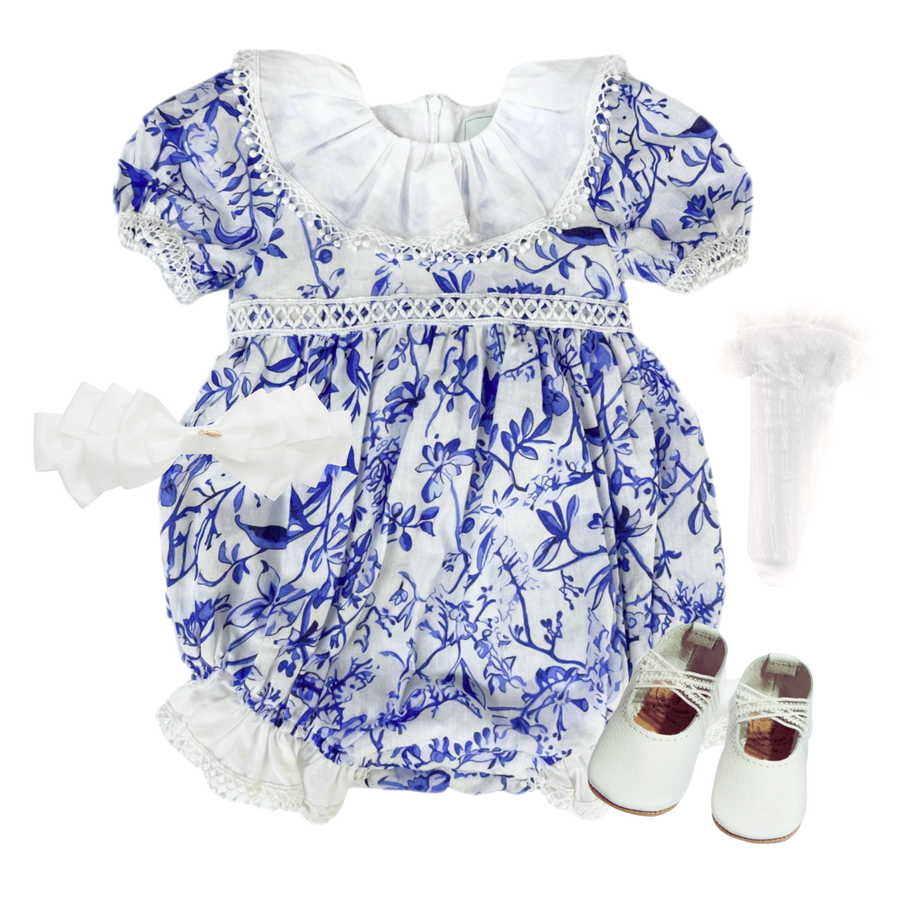 THE CHINOISERIE TERRACE | Baby Girl Toile Romper Ensemble | Nº 3 Baby & Child