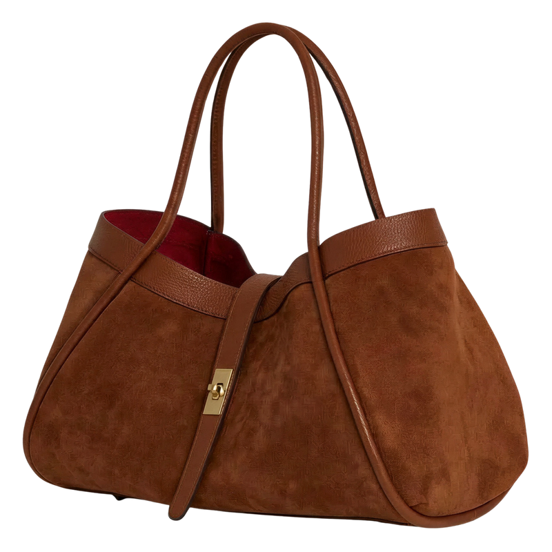 Cognac Suede Top Handle Bag
