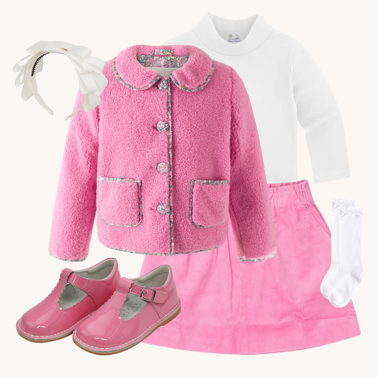 THE COTTON CANDY | Girl Shearling Jacket & Skirt Ensemble