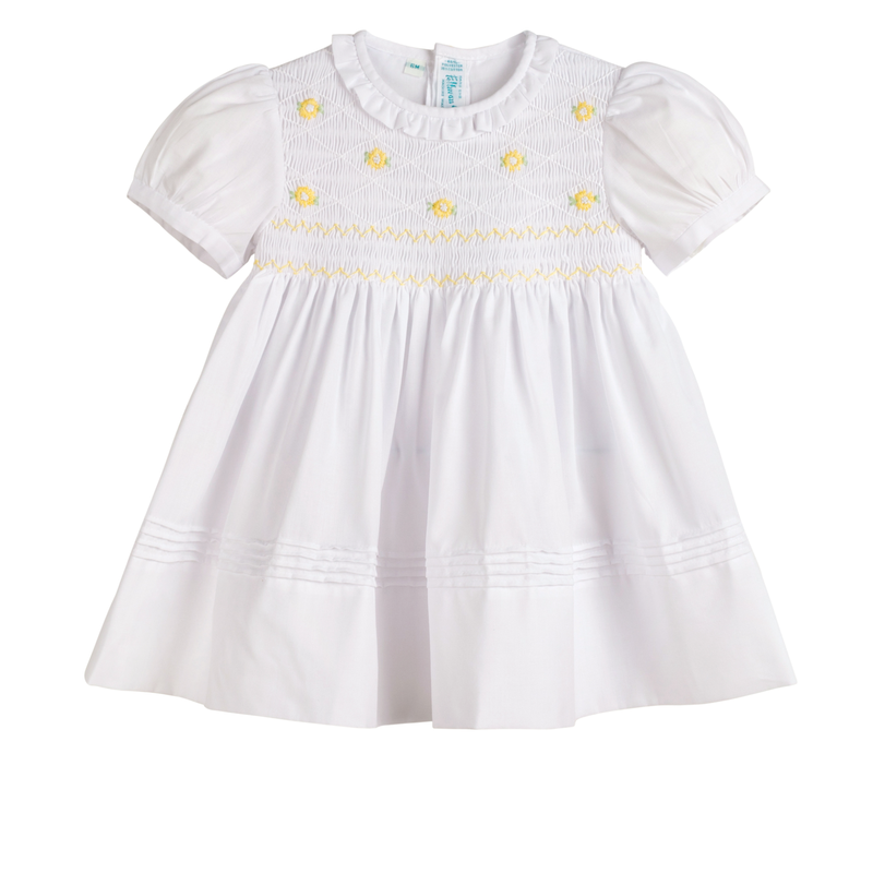 Classic Smocked Dress with Embroidered Daisies