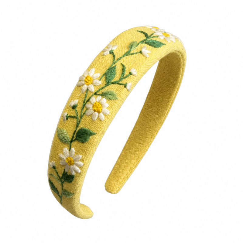 Yellow Embroidered Daisy Headband