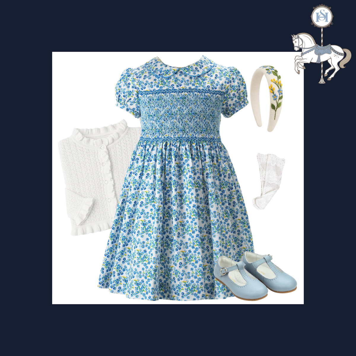 THE FORGET-ME-NOT | Girl Floral Smocked Dress Ensemble | Nº 3 Baby & Child