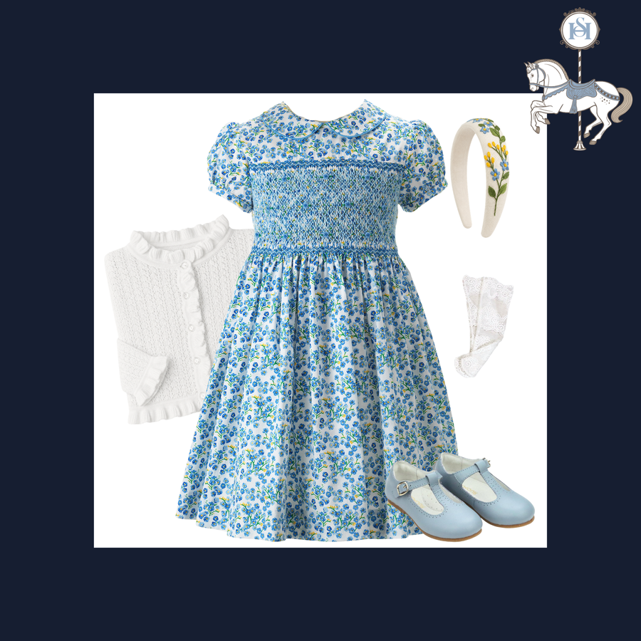 THE FORGET-ME-NOT | Girl Floral Smocked Dress Ensemble | Nº 3 Baby & Child