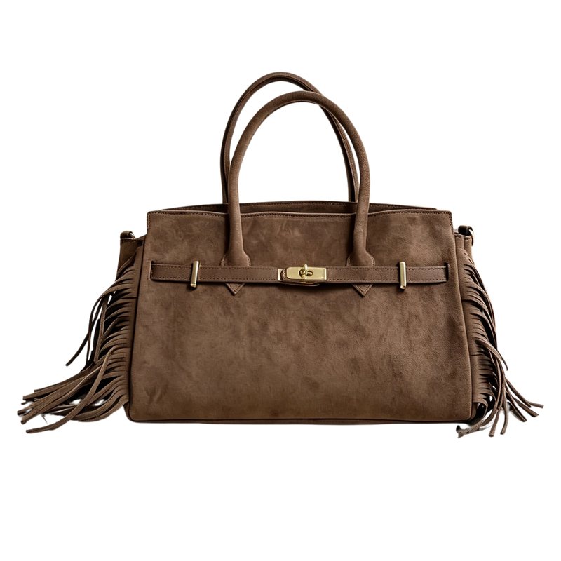 Taupe Fringe Suede Bag
