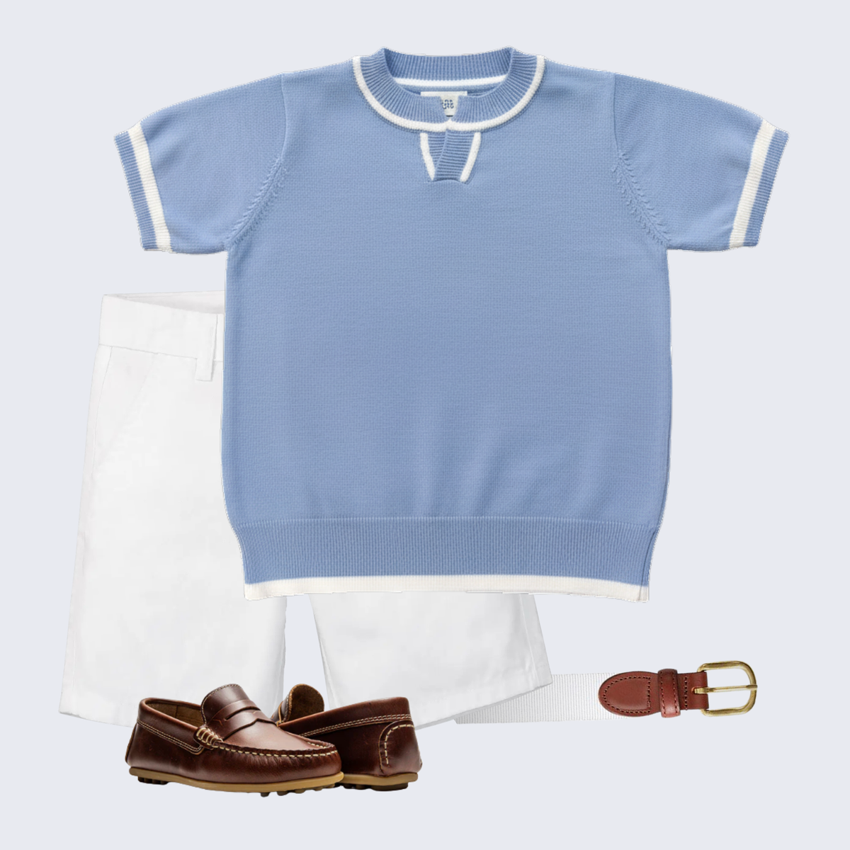 THE HAMPTON | Boy Blue Knit & White Shorts Ensemble