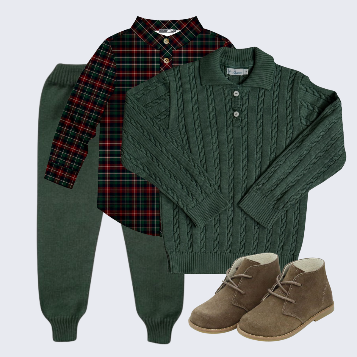 THE HAWTHORNE | Boy Cable-Knit & Plaid Ensemble