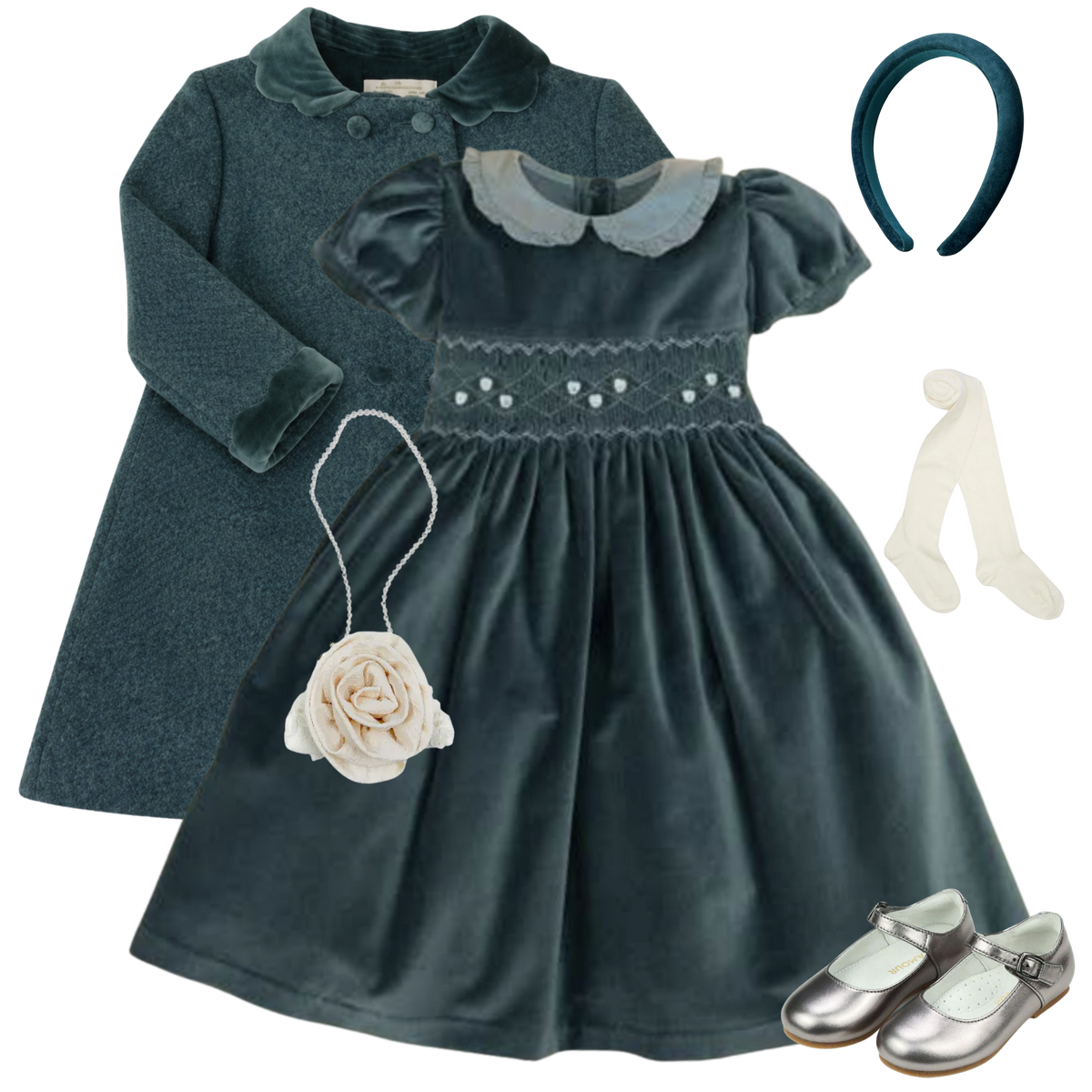 THE ITALIAN WINTER| Girl Peacock Velvet Dress & Coat Ensemble