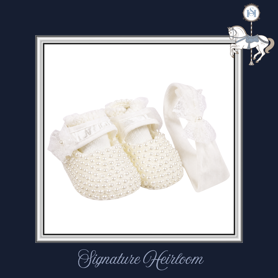 IVORY PEARL SLIPPERS & HEADBAND NEWBORN GIRL| Nº 3 Baby & Child