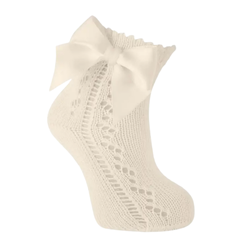 Ivory Openwork Socks with Bows
