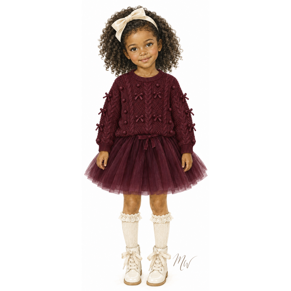 THE JULIETTE | Girl Burgundy Sweater & Skirt Ensemble