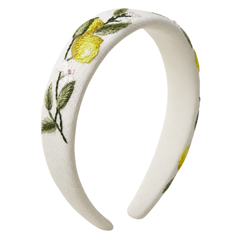 White Embroidered Lemon Headband