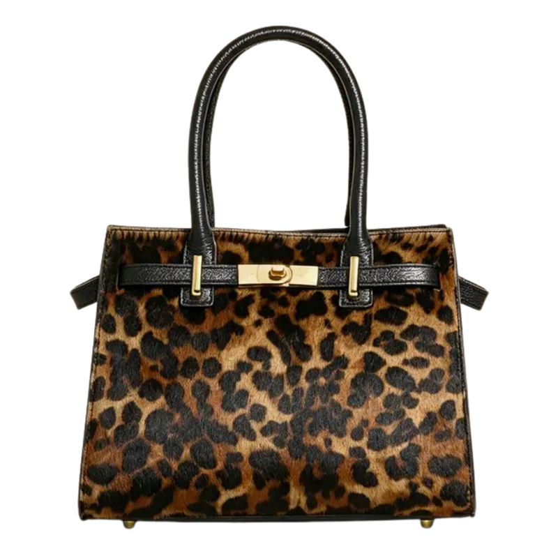 Leopard Calf Hair Top Handle Bag