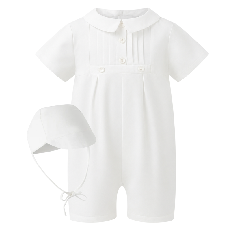 LINEN PLEATED BABYSUIT & BONNET