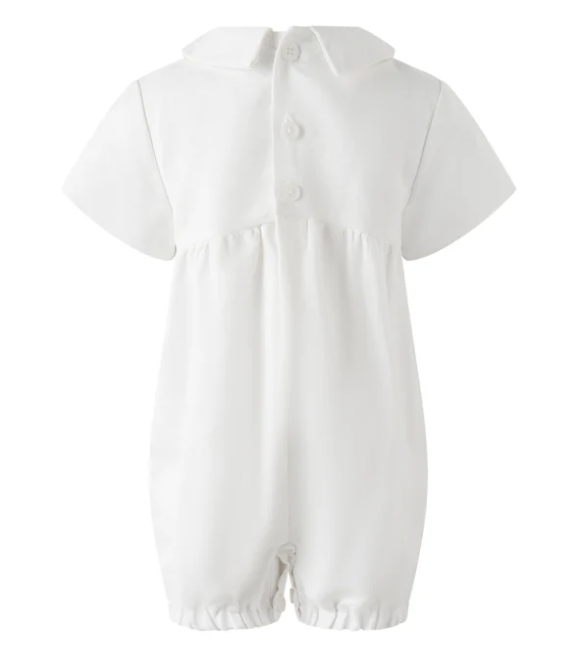 White baby romper with short sleeves on a white background