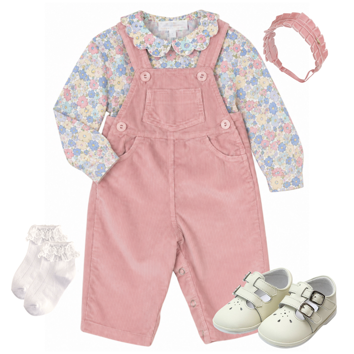 THE LITTLE GARDEN | Baby Girl Overalls & Floral Blouse Ensemble