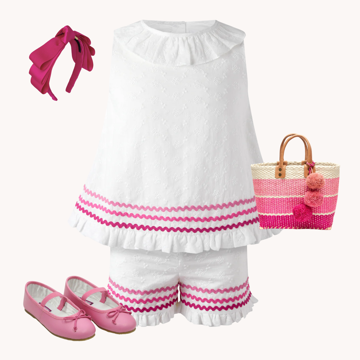 THE MACARON FRAMBOISE | Girl Eyelet Shorts Set Ensemble | Nº 3 Baby & Child