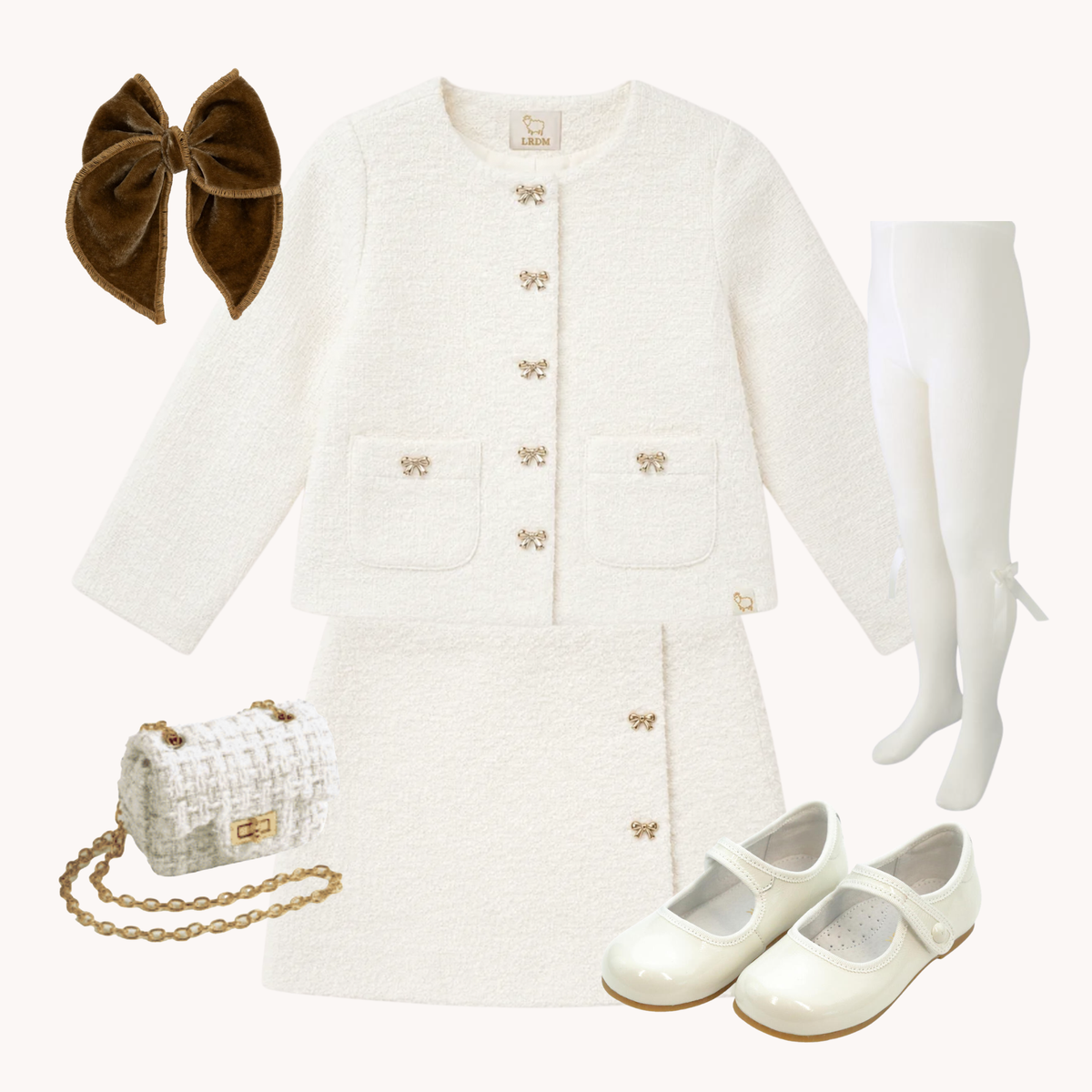 THE MADELEINE | Girl Ivory Tweed Jacket & Skirt Ensemble