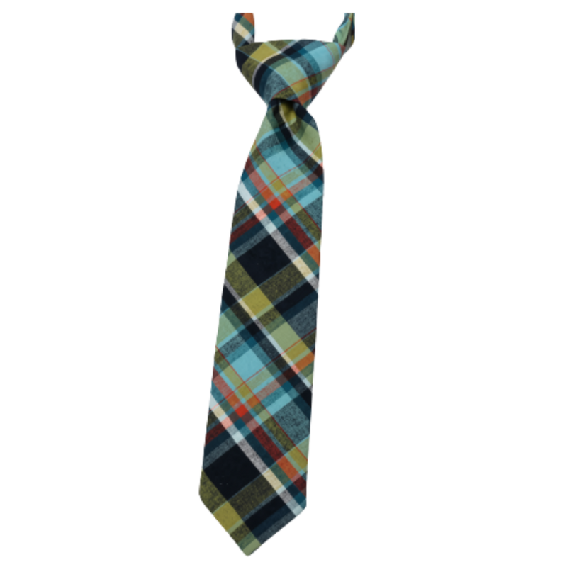 Madras Navy & Green Plaid Tie