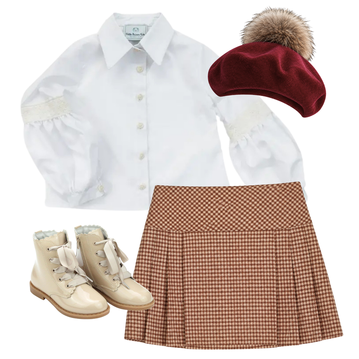 THE MARGAUX | Girl Burgundy Houndstooth Skirt Ensemble