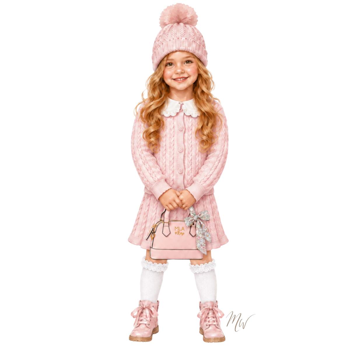 THE MARGOT | Girl Pink Cable Knit Cardigan & Skirt Ensemble
