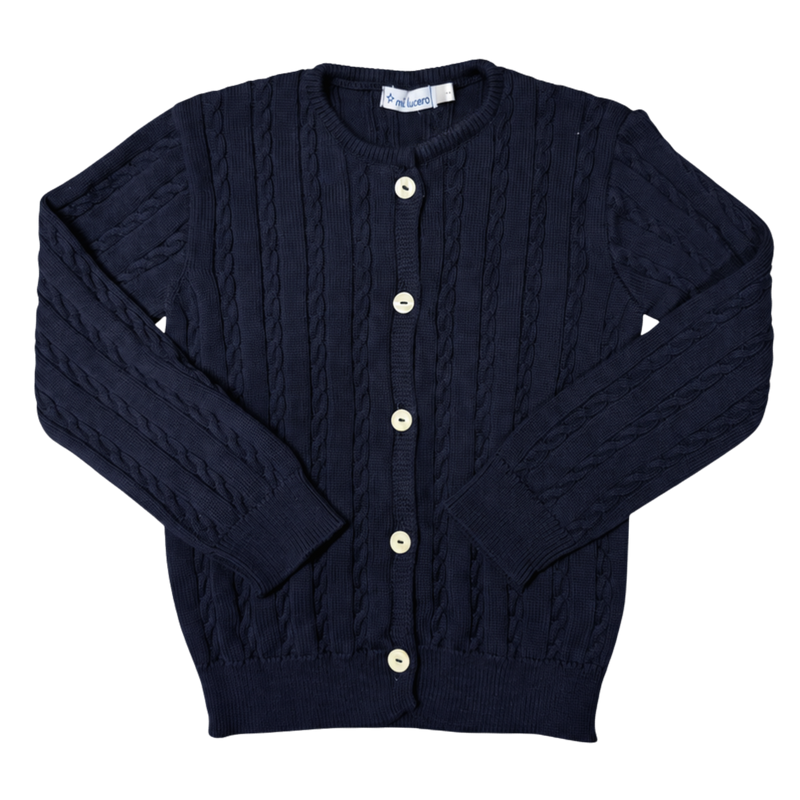 Navy Cotton Cable Knit Cardigan