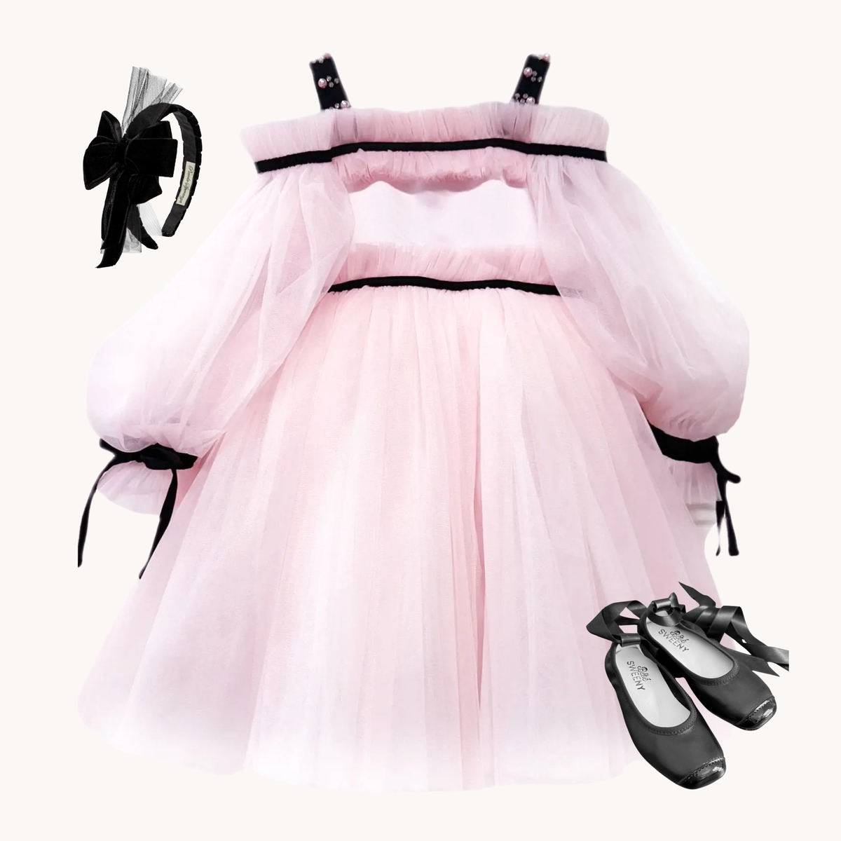 THE PIROUETTE NOIR | Girl Petal Pink Tulle Dress Ensemble