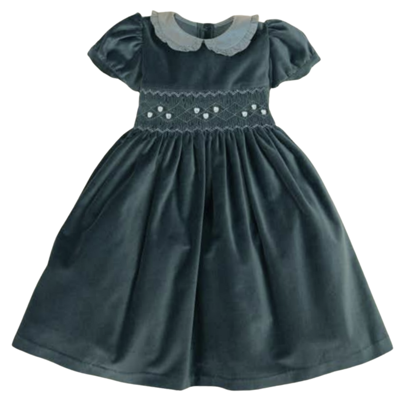 Peacock Blue Smocked Velvet Dress