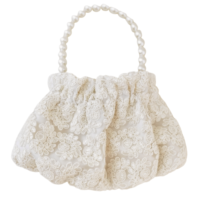 Ivory Crochet Lace Bag with Pearl Handle