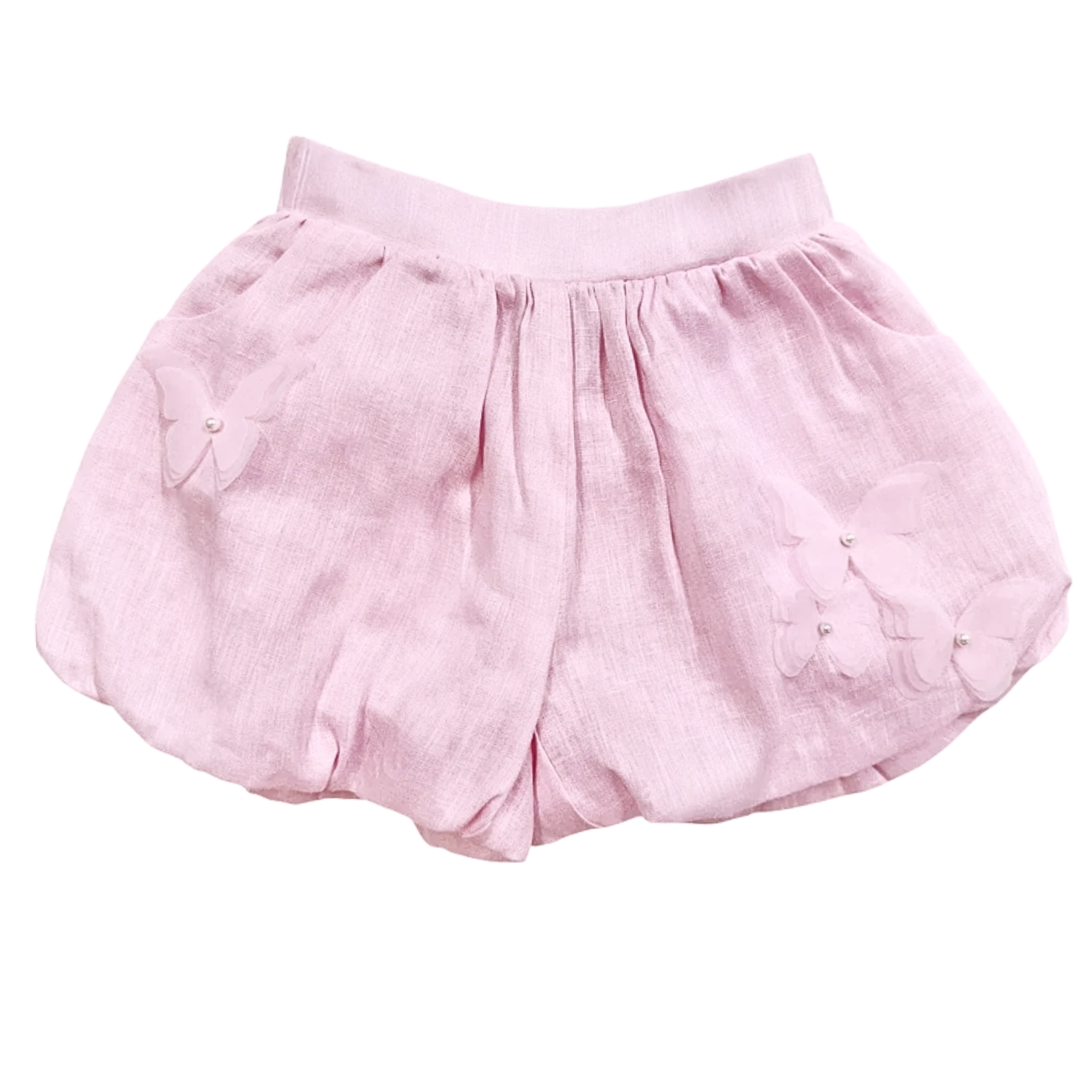 PINK BUTTERFLY BUBBLE LINEN SHORTS | Petite Maison Kids