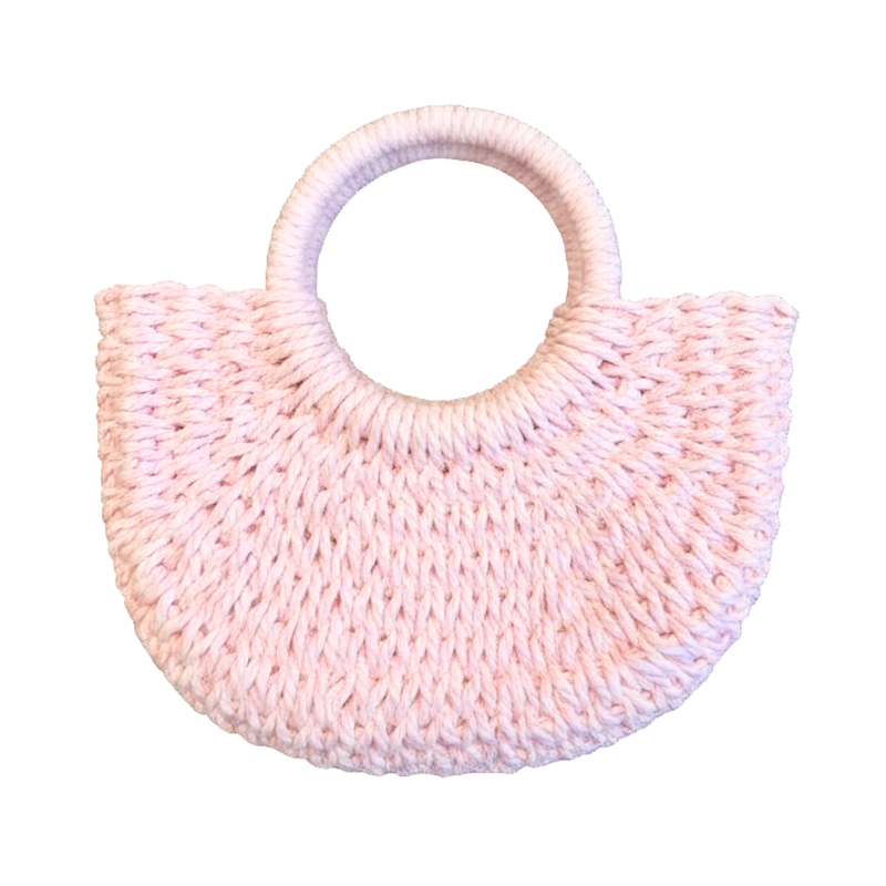 Pink Half-Moon Raffia Bag